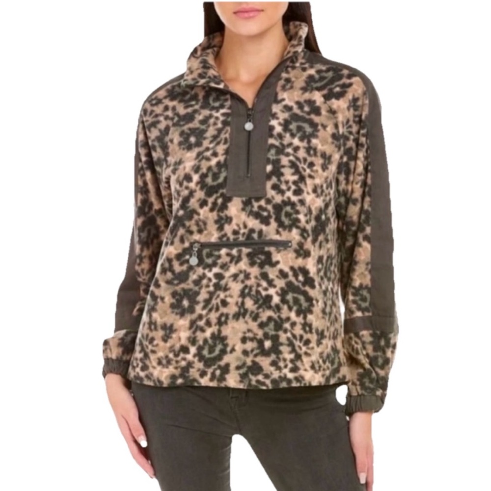 Johnny Was Calme Half Zip Soft Fleece Pullover Women’s Brown & Black Size Medium